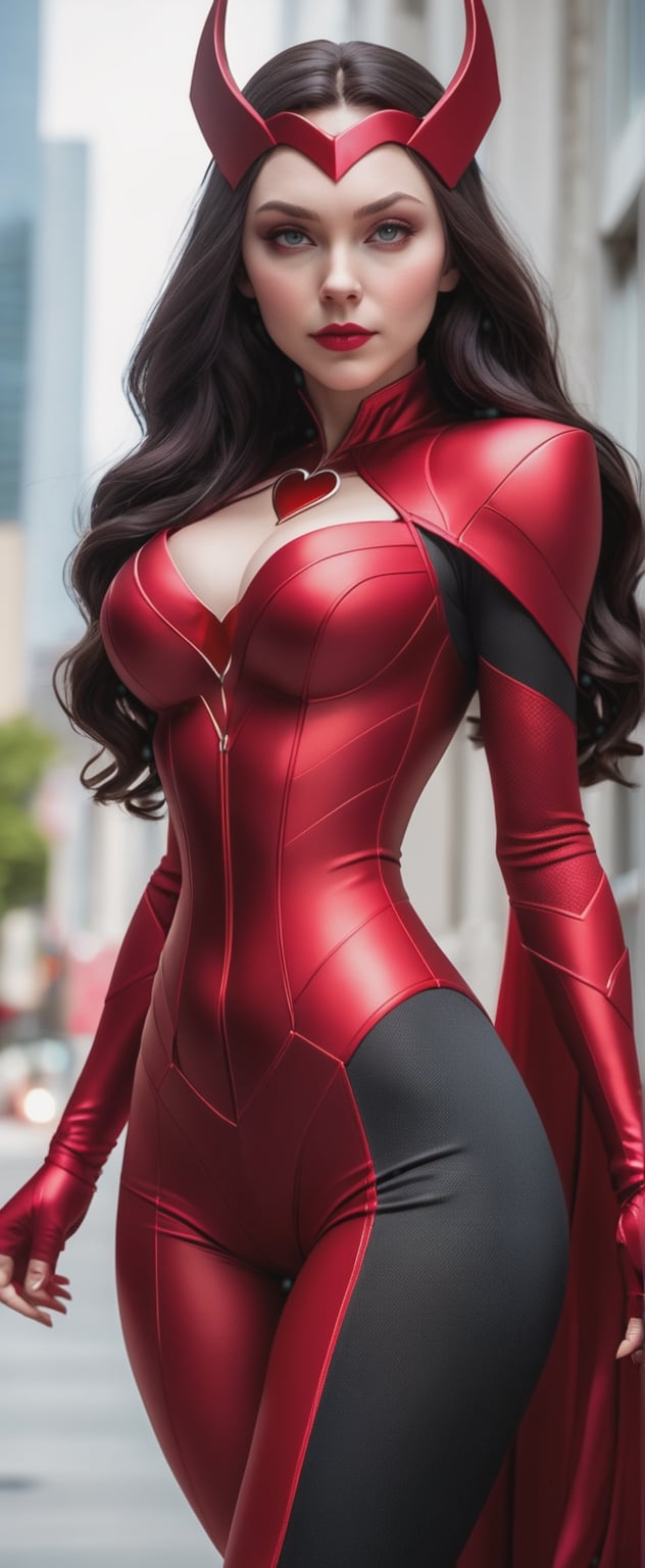 a woman in a red costume posing for a picture,  inspired by Frank Miller,  scarlet witch costume by ❤️❤️ ac@d8888 ❤️❤️ on...