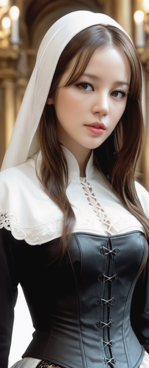 1 Female ultra-realistic portrait of a very beautiful nun in the image of a Bloodrayne,  Kate Beckinsale from Underworld 2...