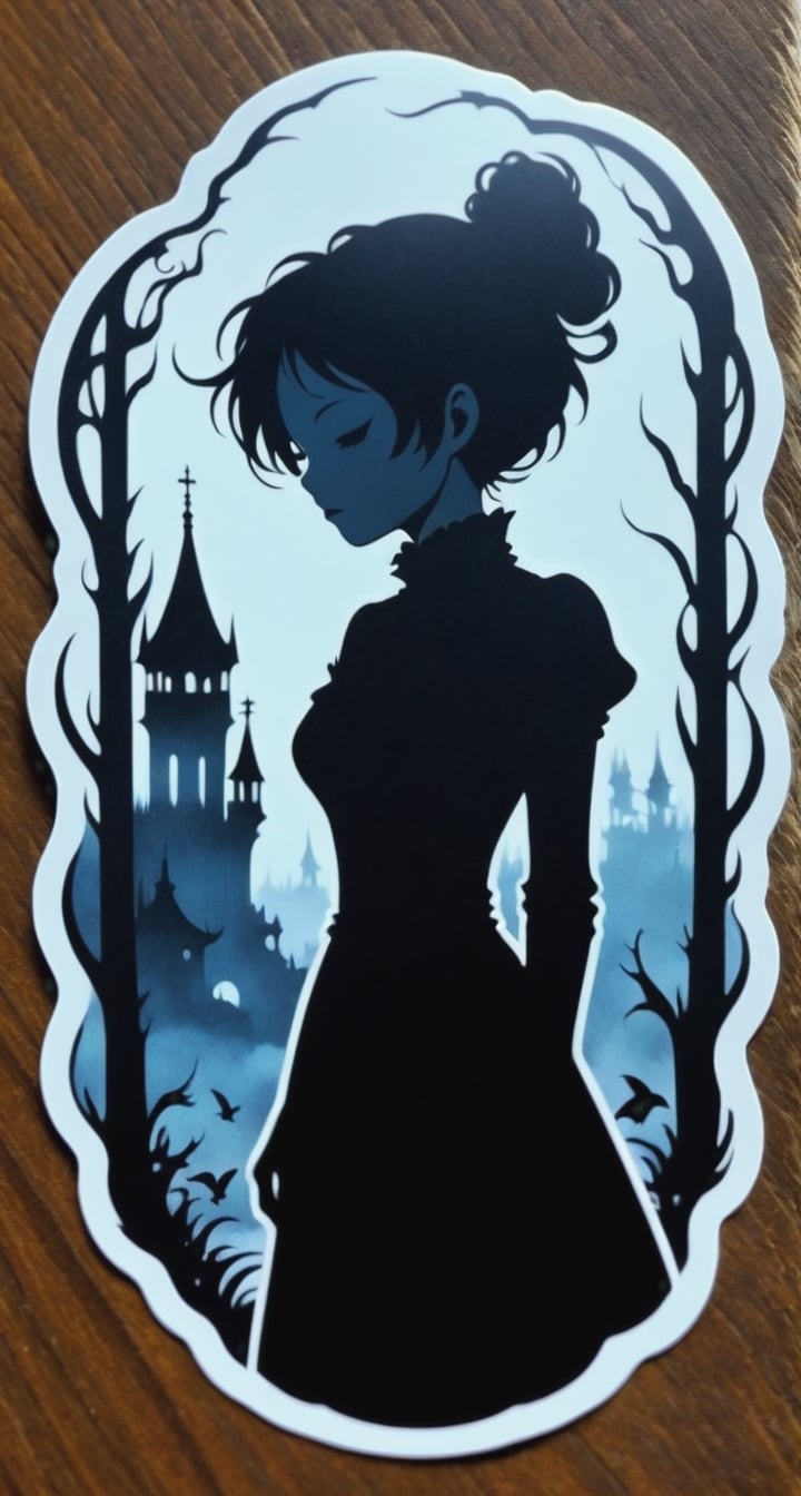Macabre Sticker with perfect text ** TenTen **: TenTen's haunting silhouette amidst a dark,  gothic dreamscape. by ❤️❤️ ac...