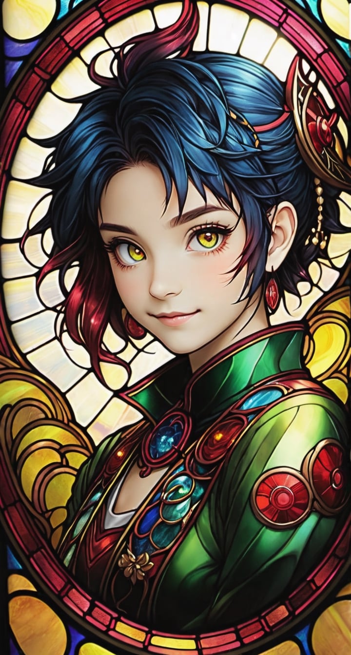 Stained Glass Sticker with TenTen**: TenTen depicted in radiant stained glass,  capturing her ethereal beauty.,  Niji Slim...