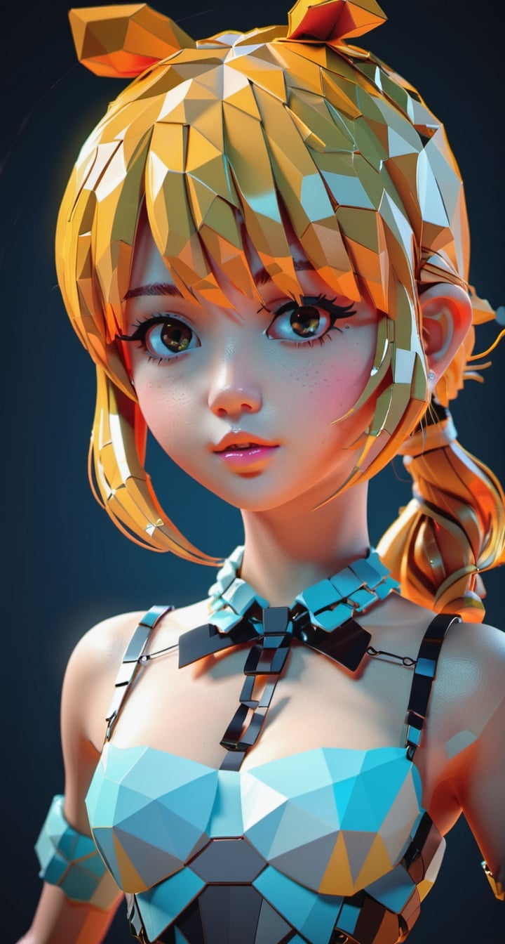 Low-poly style 3D model of a girl - low-poly game art, polygon mesh, jagged, blocky, wireframe edges, centered composition.,lalalalisa_m