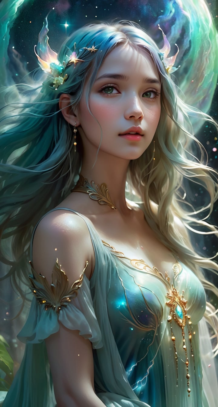 Ethereal fantasy concept art of a girl - magnificent, celestial, ethereal, painterly, epic, majestic, magical, fantasy art, cover art, dreamy.
,Niji Slime