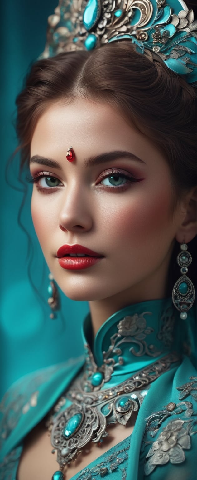 Closeup portrait of very beautiful mexican woman,  intricate details,  teal and red roses by ❤️❤️ ac@d8888 ❤️❤️ on Tensor.Art
