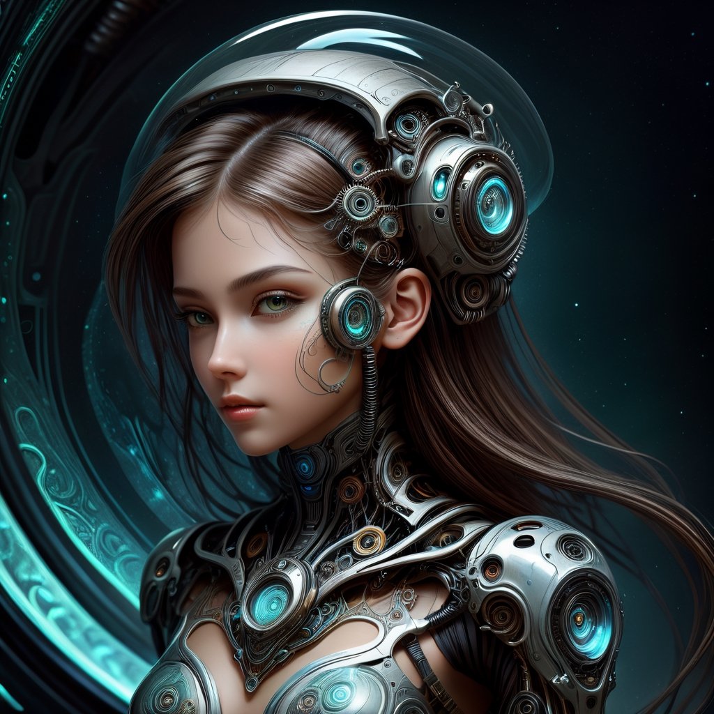Biomechanical style with a girl - blend of organic and mechanical elements,  futuristic,  cybernetic by ❤️❤️ ac@d8888 ❤️❤️...