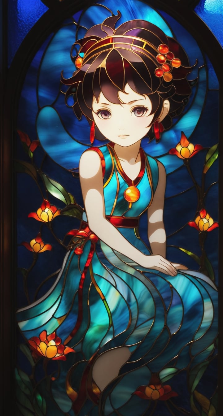 Stained Glass Sticker with TenTen**: TenTen depicted in radiant stained glass,  capturing her ethereal beauty.,  3d figure...