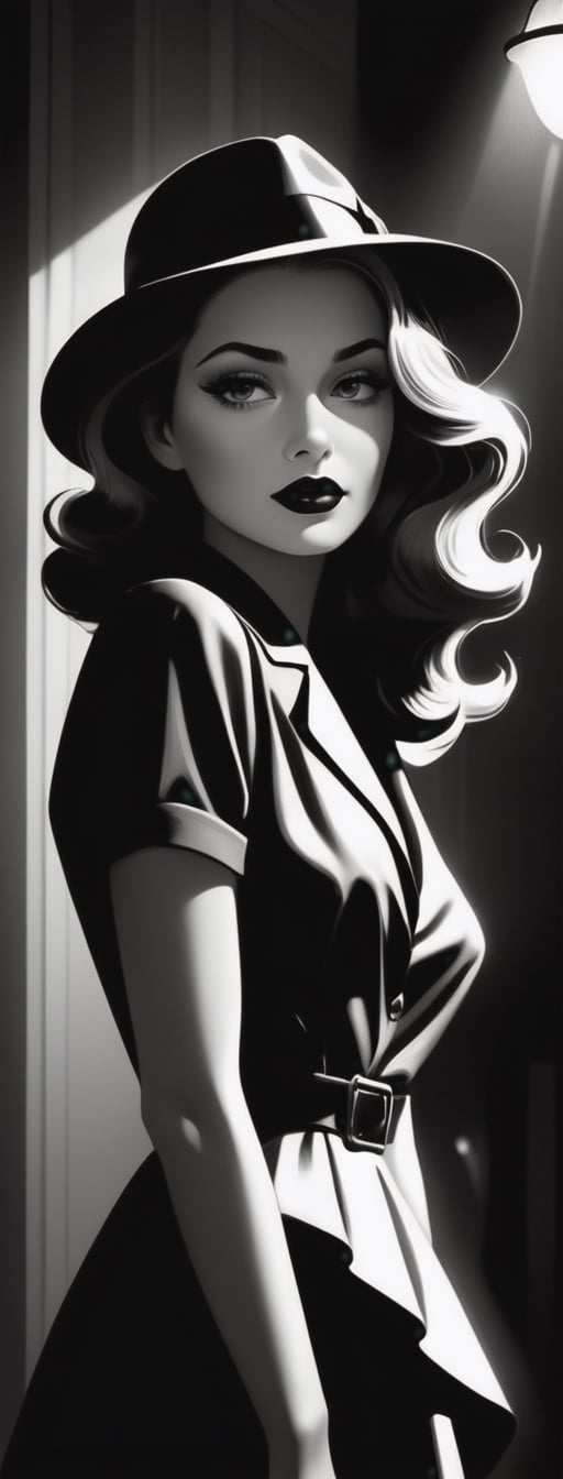 Glamorous Film Noir Girl: Classic monochrome,  mysterious girl character,  dramatic shadows by ❤️❤️ ac@d8888 ❤️❤️ on Tenso...