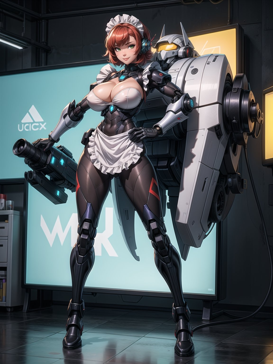A woman,  wearing ((black mecha costume with white parts,  gigantic breasts)) by ZeroTwo on Tensor.Art