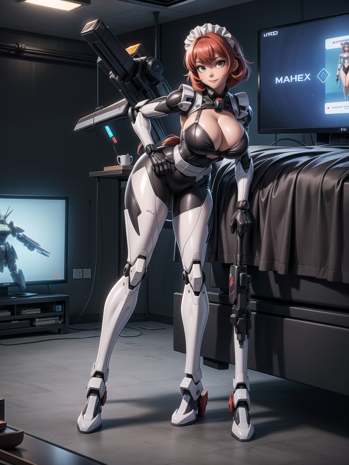 A woman,  wearing ((black mecha costume with white parts,  gigantic breasts)) by ZeroTwo on Tensor.Art