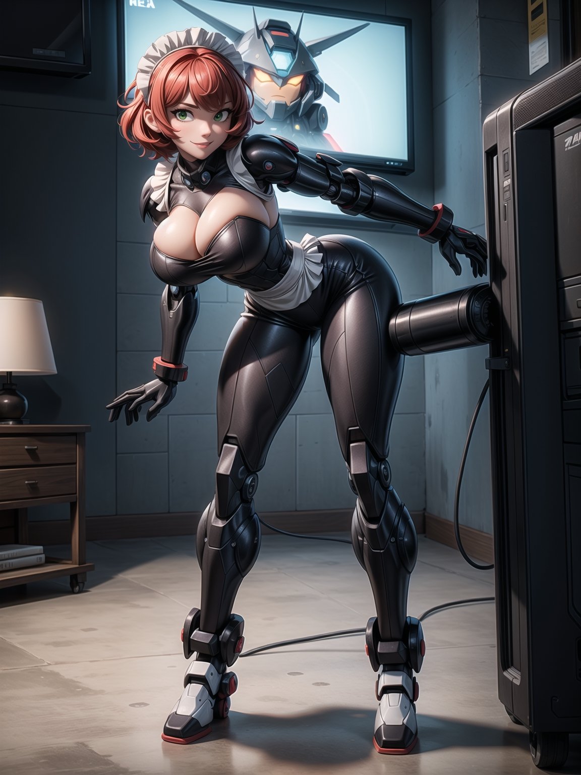 A woman,  wearing ((black mecha costume with white parts,  gigantic breasts)) by ZeroTwo on Tensor.Art