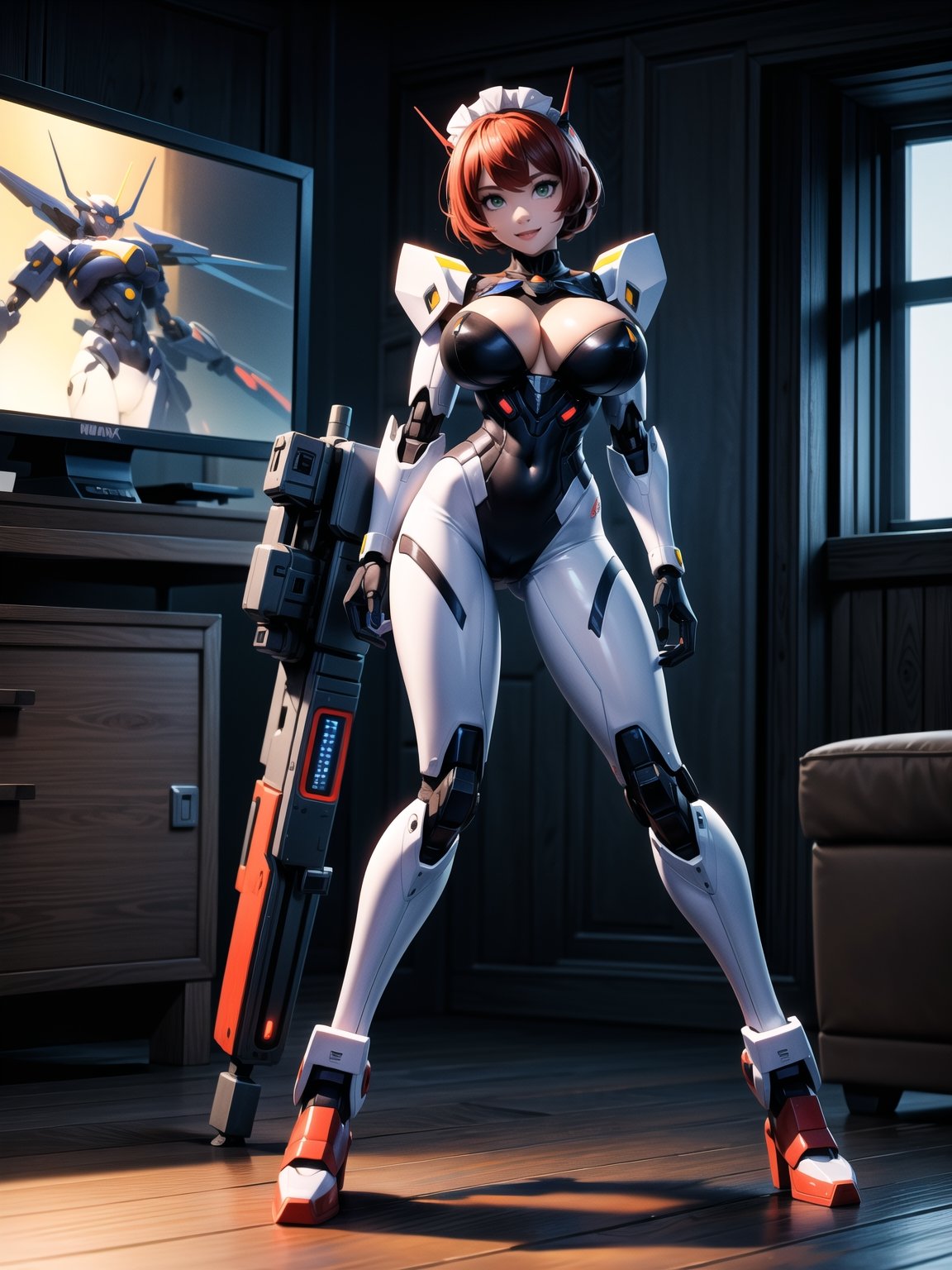 A woman,  wearing ((black mecha costume with white parts,  gigantic breasts)) by ZeroTwo on Tensor.Art