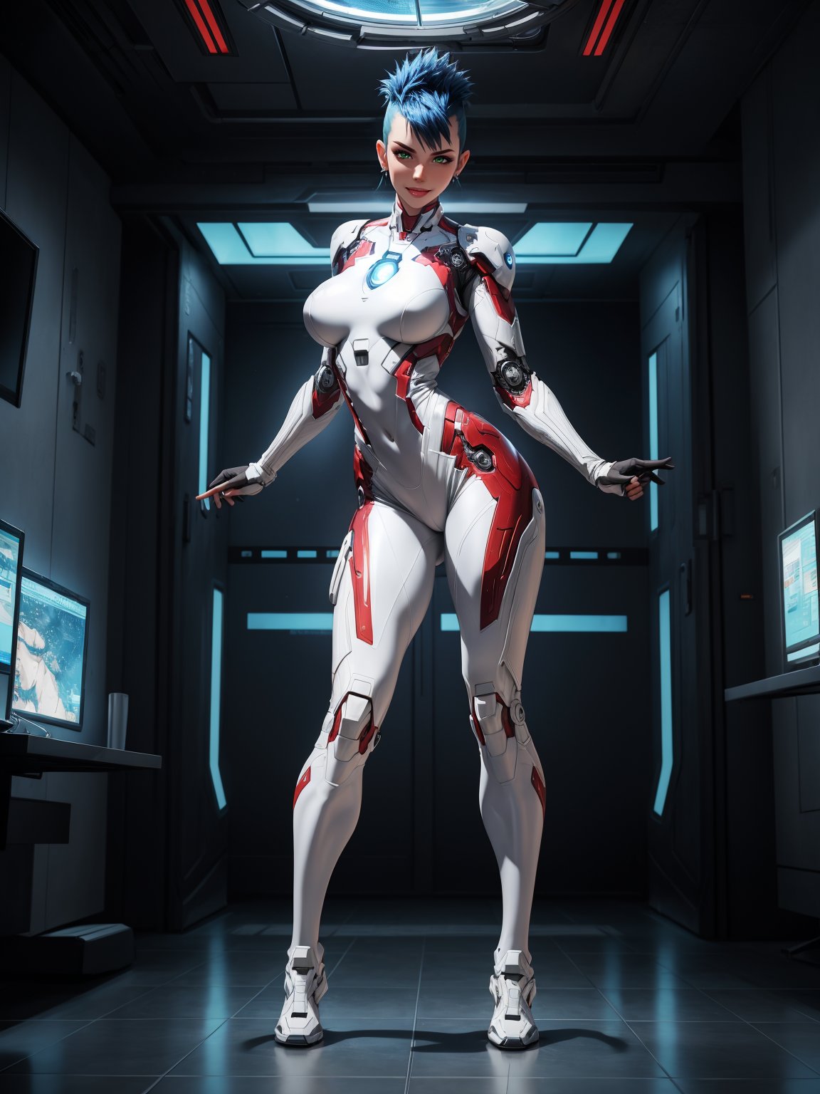 A woman,  wearing white heroine costume + iron man costume,  all black with white parts by Yamato on Tensor.Art