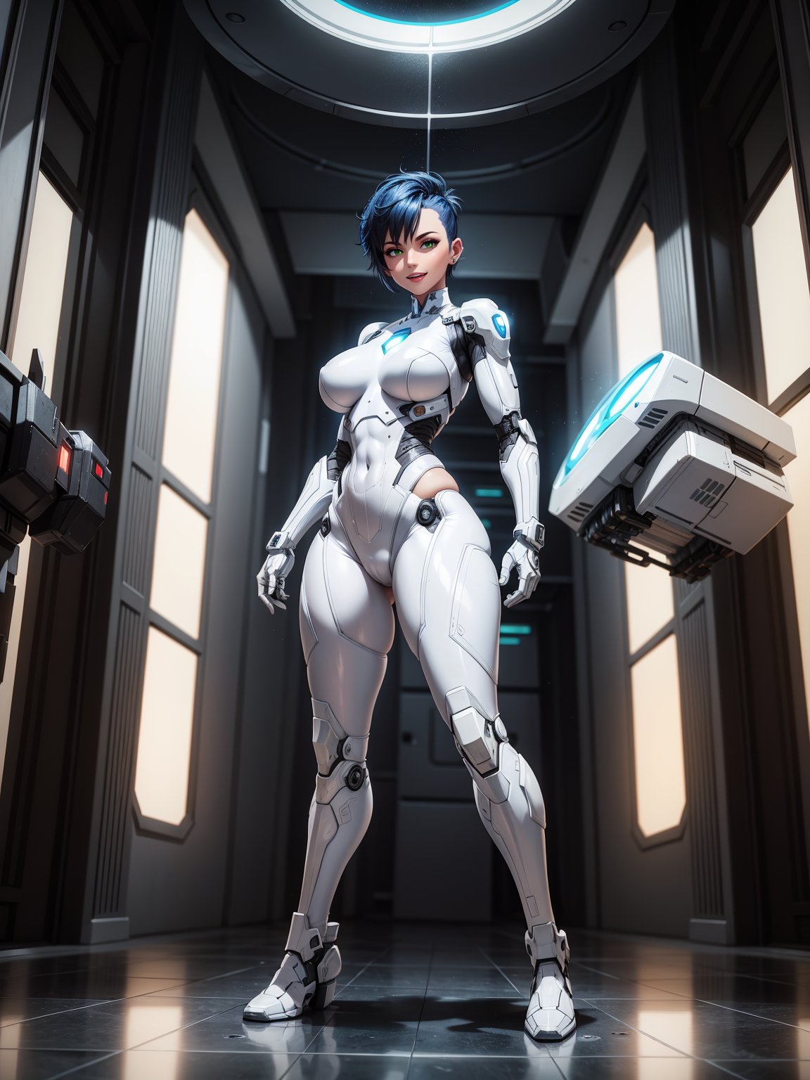 A woman,  wearing white heroine costume + iron man costume,  all black with white parts by Yamato on Tensor.Art
