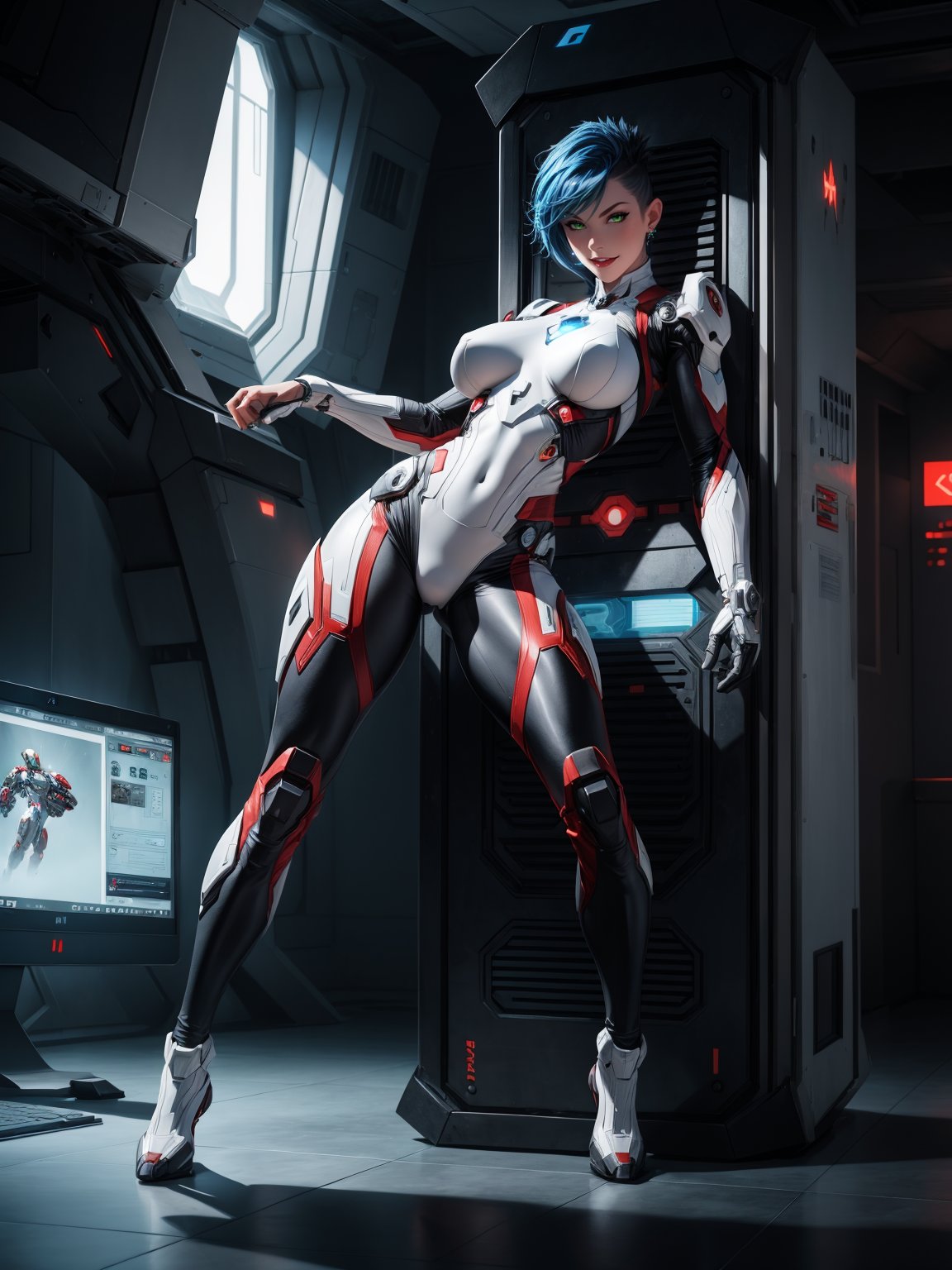 A woman,  wearing white heroine costume + iron man costume,  all black with white parts by Yamato on Tensor.Art
