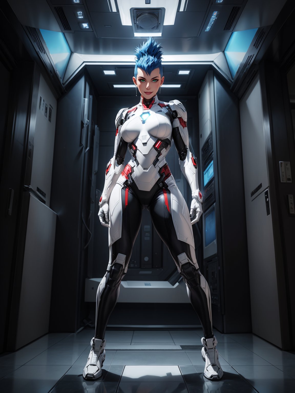 A woman,  wearing white heroine costume + iron man costume,  all black with white parts by Yamato on Tensor.Art