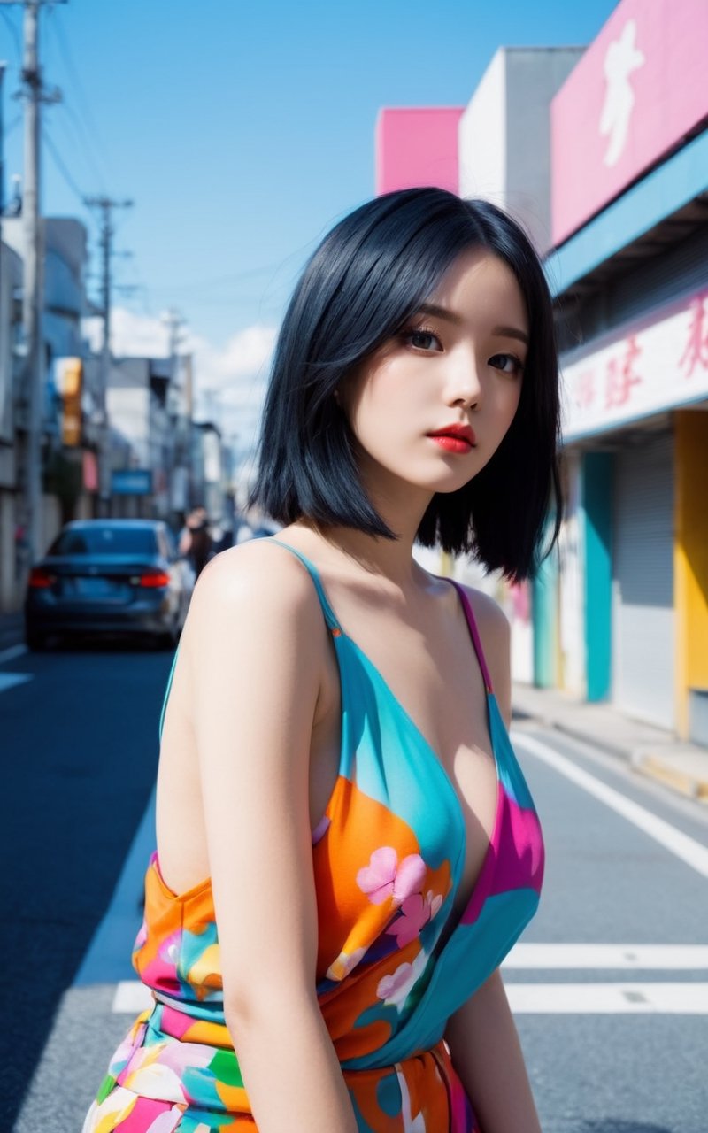 1 female,  colorful fashion street by Masaaki Yuasa Harumi Hironaka by MONK.REN on Tensor.Art