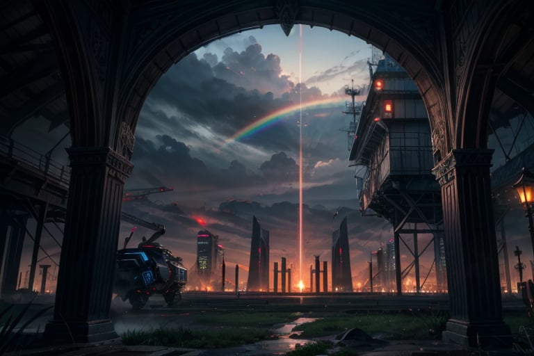 savannah hills at dusk with rainbow, ground view, matte painting
, stunning detail, 4k, hd, clean, full of detail, sharp focus, studio gibli style , trending on artstation, cyber punk _world