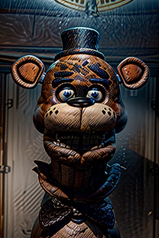 portrait commission of freddy fazbear,realistic,hyperdetailed,photorealistic,detailed face,art by greg rutkowski,trevor henderson,ross tran,artstation,deviantart,4k,western comic style,sharp lineart,professional lighting,professional shading,monster,darkart,freddy,perfect,FFIXBG