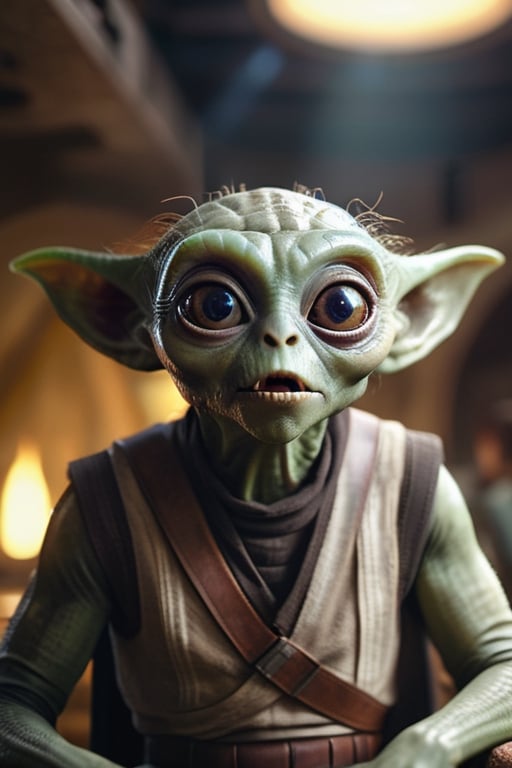 (masterpiece,  best quality),  portrait of an alien species with huge eyes sitting in Mos Eisley cantina by Josluis0077  o...