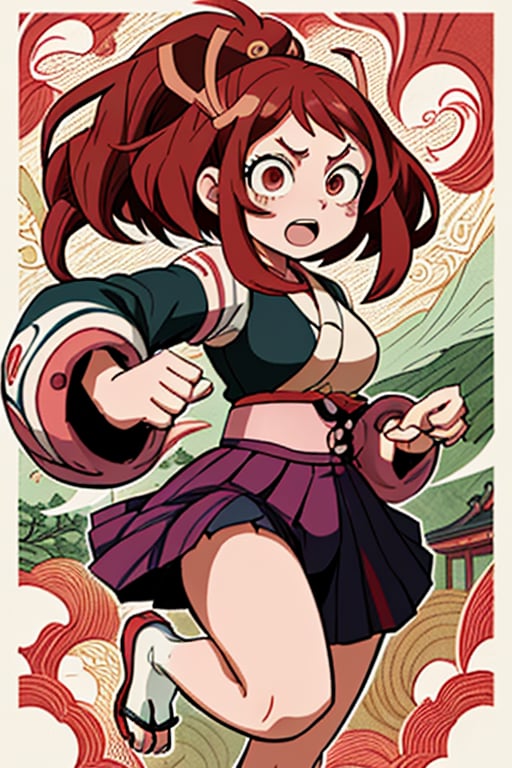 ochako uraraka , Ukiyo-e style, Hokusai style, 19th century print,