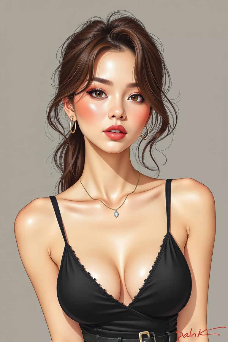 (Your ultimate goal should be to achieve a result that looks like a rough sketch.) The woman you are drawing has a modern...