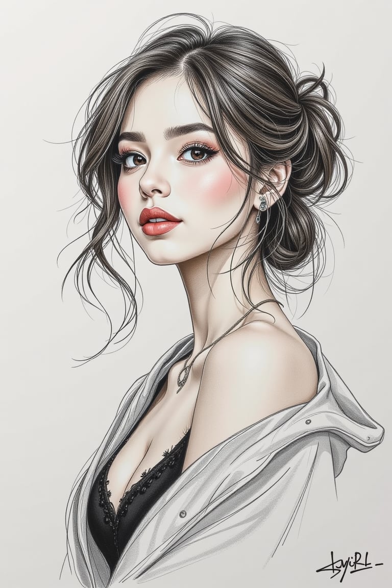 (Your ultimate goal should be to achieve a result that looks like a rough sketch.) The woman you are drawing has a modern...