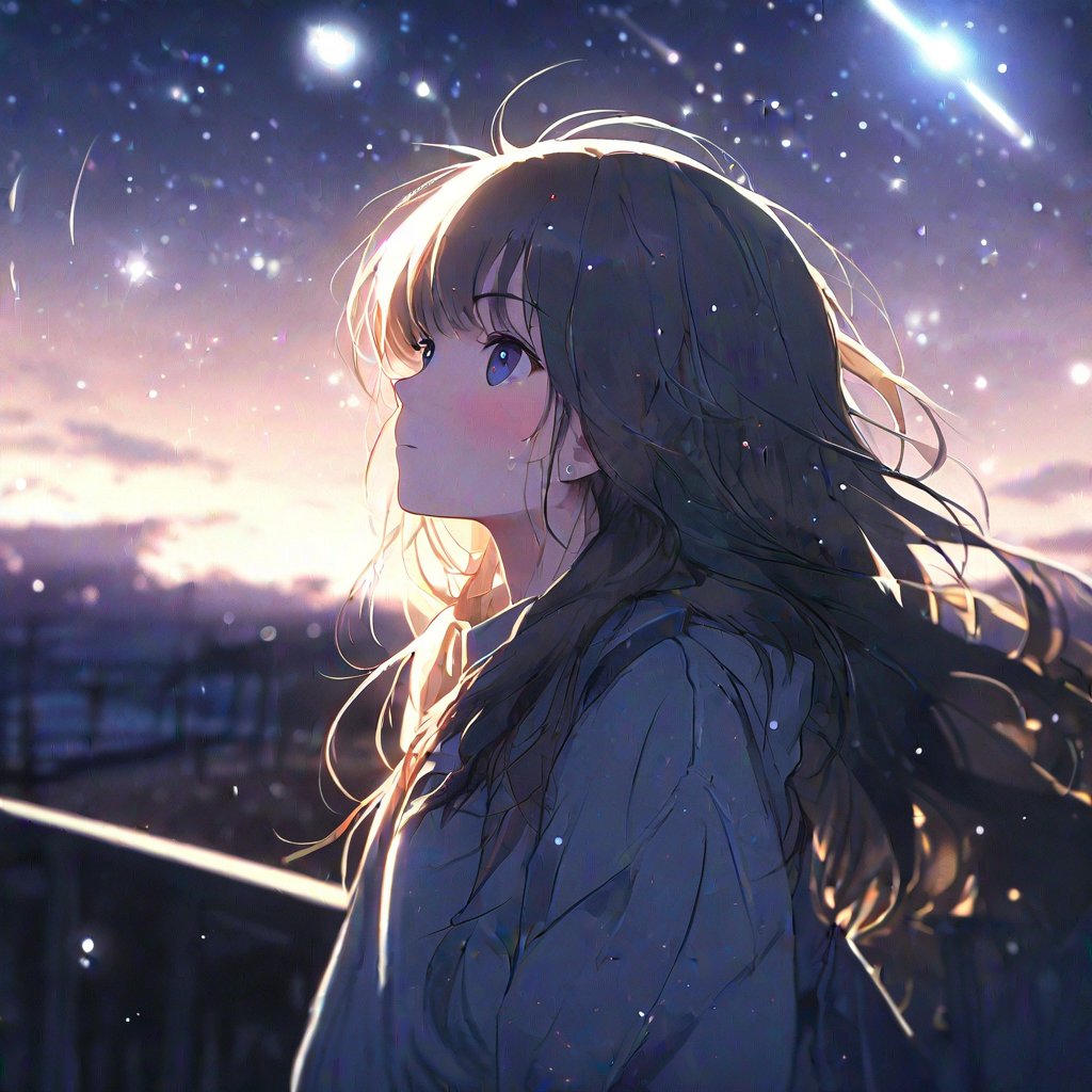 1girl, beautiful, long hair,casual outfit, outdoors, looking at viewer, medium hair, close view,starry sky, sky, night,,noc-space