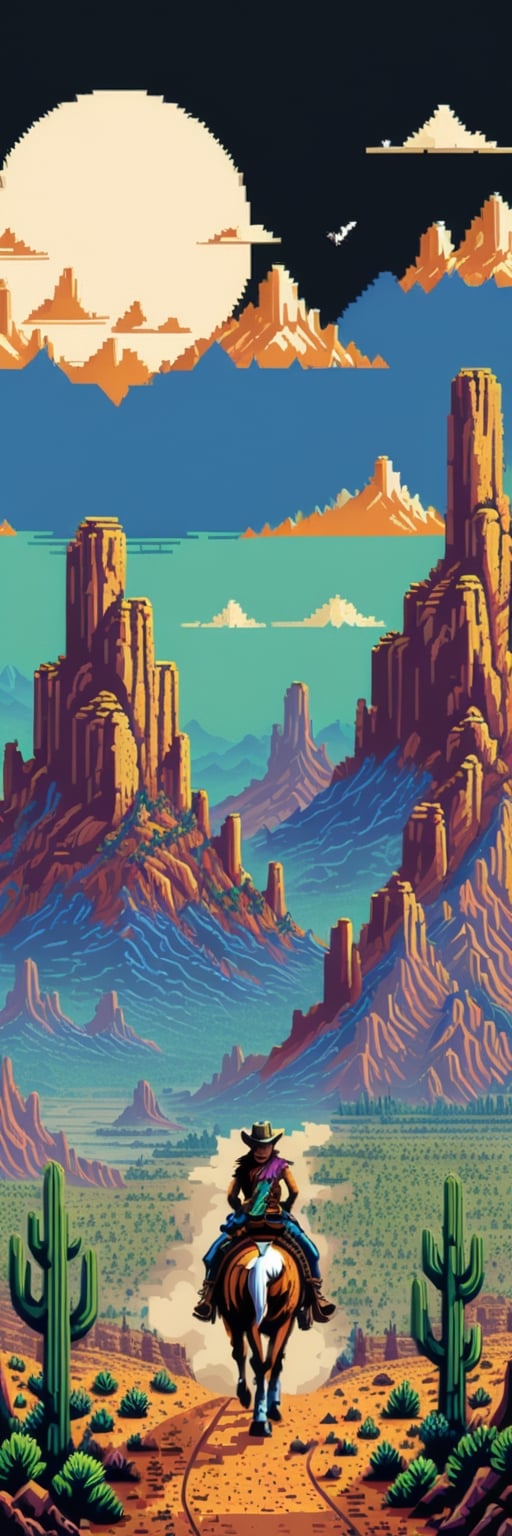 Pixel-Art Adventure featuring a  vibrant 8-bit environment, reminiscent of classic games.,Leonardo Style
helena Montana, wild west, old Western movie,pixelartstyle