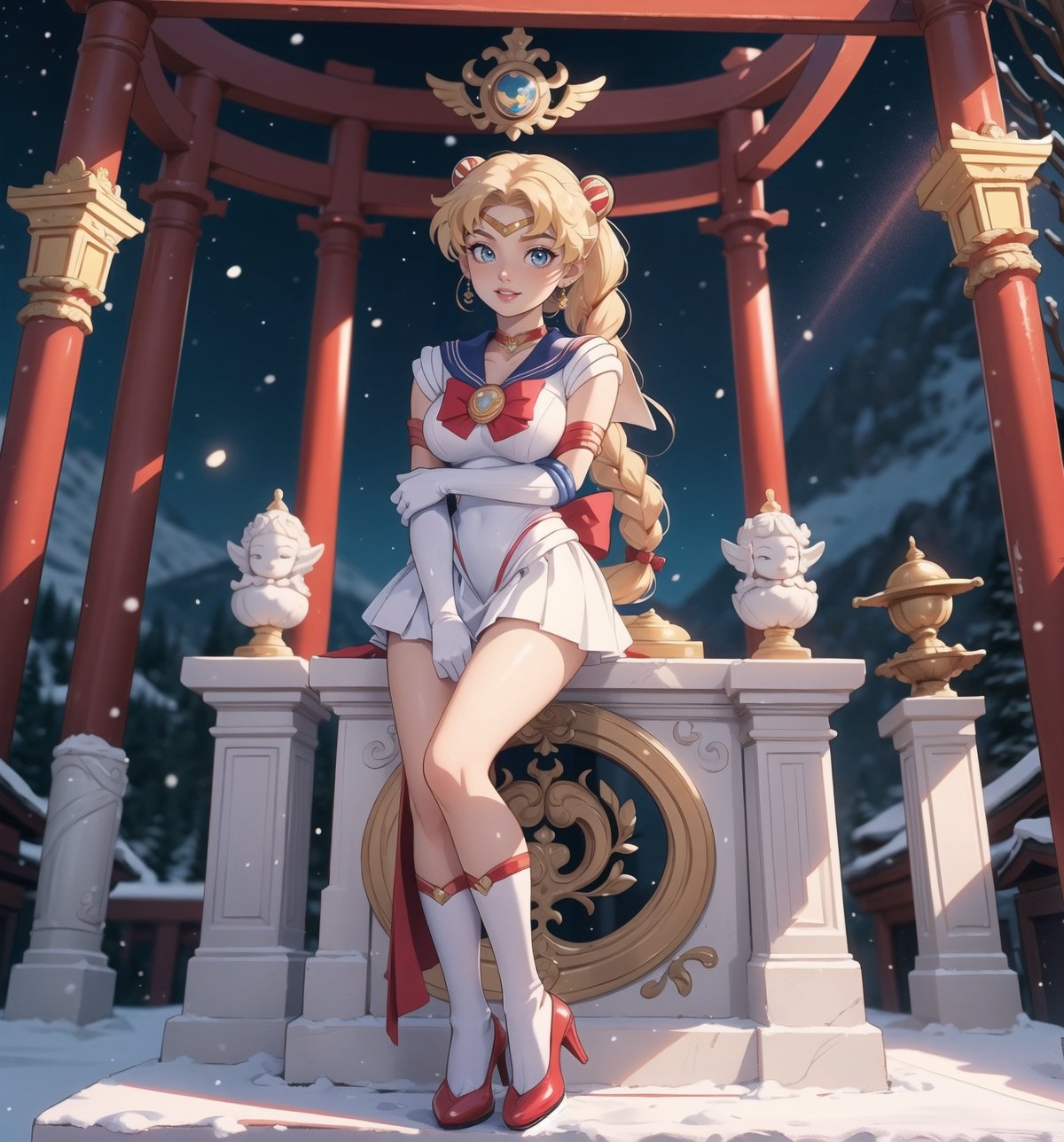 Ultra-detailed 4K image with anime style inspired by ((Sailor Moon)) and cartoon elements. | ((Usagi Tsukino)),  the legen...