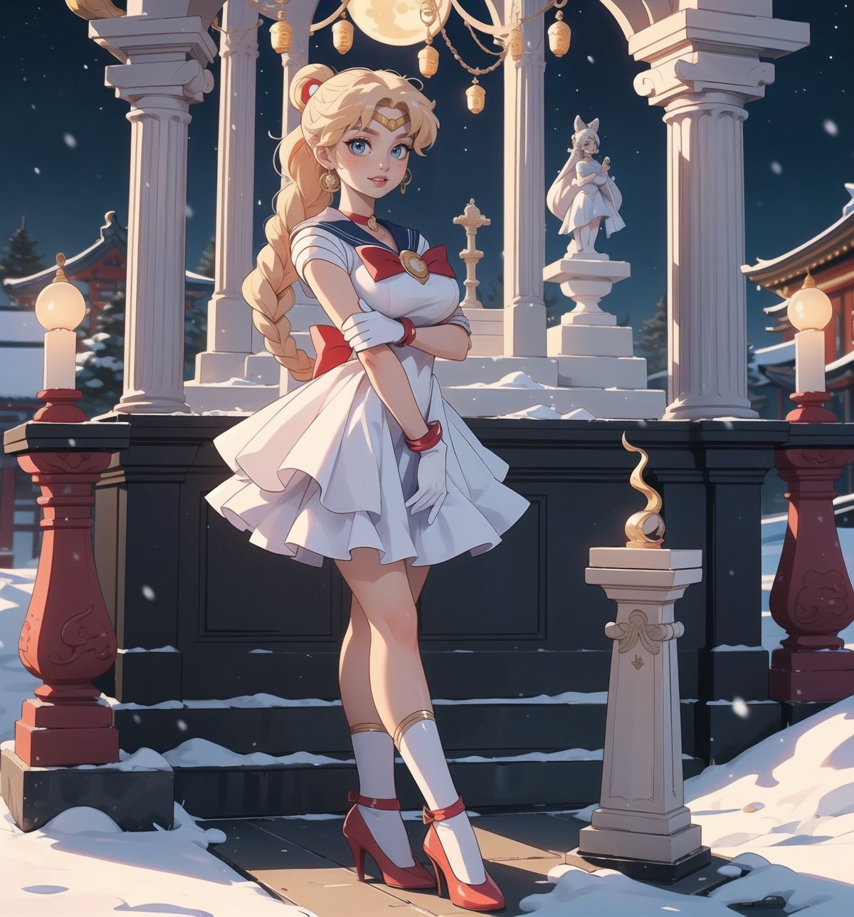 Ultra-detailed 4K image with anime style inspired by ((Sailor Moon)) and cartoon elements. | ((Usagi Tsukino)),  the legen...