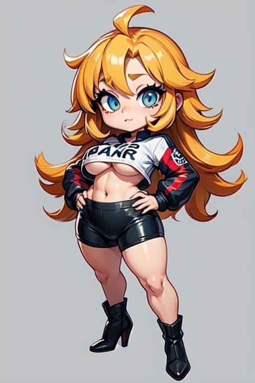   (chibi style:1.3), colorful style, (big head:1), (chubby body :1), tinny body full body, cute, (sexy pose:1.1) (masterpice), best quality, beautiful face and eyes, 8k,  best quality, high quality, Highest picture quality, (Detailed eyes description),1girl,sexy, (posing sexy), (sexy stance), ,gray clay,c.c.,twitch emoji,milfication,crop shirt underboob,high heels,Rem