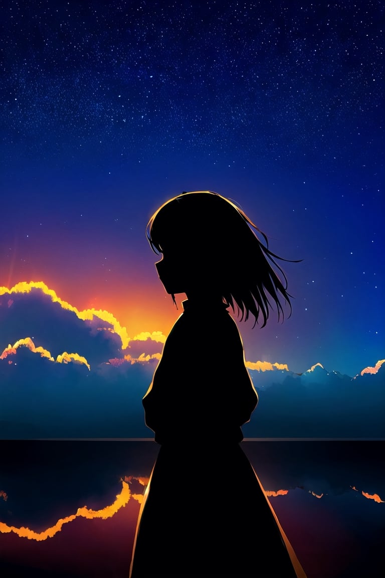 (3/4 view), Extremely detailed really cute young woman standing in a field with a stunning sky over her with stars, earthy color palette, jrpg, cartoonish vector, volumetric lights, nature-evocative, enchanting, whimsical, detailed, emotionally evocative, fantastical, imaginative, visually rich, nostalgic, vivid, expansive, atmospheric, dynamic, ever-changing, awe-inspiring, painterly, dramatic, dreamlike, emotive, best quality (sky 60%) art by MSchiffer