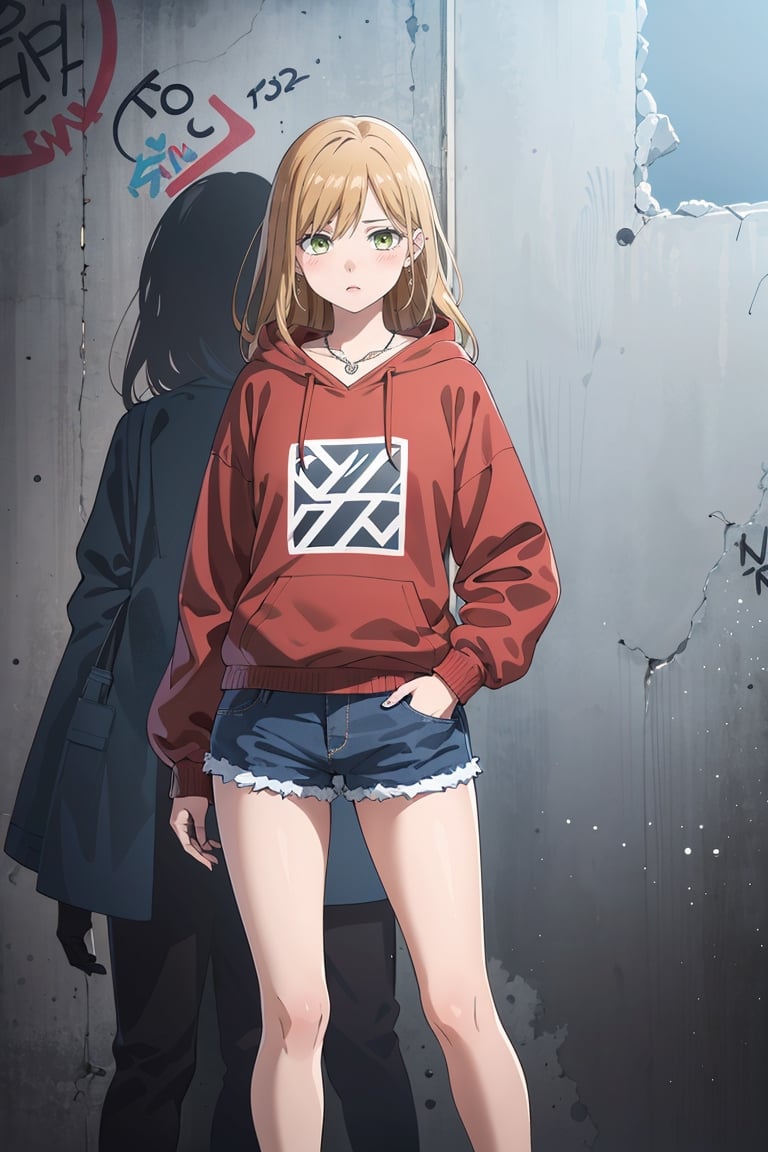 (masterpiece:1.1), (highest quality:1.1), (HDR:1.0), 1girl, perfect body, red cropped hoodie:0.5, cut off denim shorts:0.5, sneakers, attractive, stylish, tick gold chain necklace:0.5, designer, black, asymmetrical, graffiti, street art, ruanyi0220,SAM YANG, Female, hmnc1, BJ_Violent_graffit, High detailed, full leg tattoos:1.5