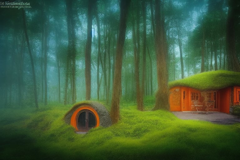 An enchanting hobbit house nestled within a mystical forest, with tall ancient trees towering overhead, their branches intertwined to create a natural canopy, while rays of soft sunlight filter through, casting an ethereal glow on the mossy ground, creating an atmosphere of magic and wonder, Artwork, digital painting with vibrant colors and luminous lighting effects, --ar 9:16 --v 5