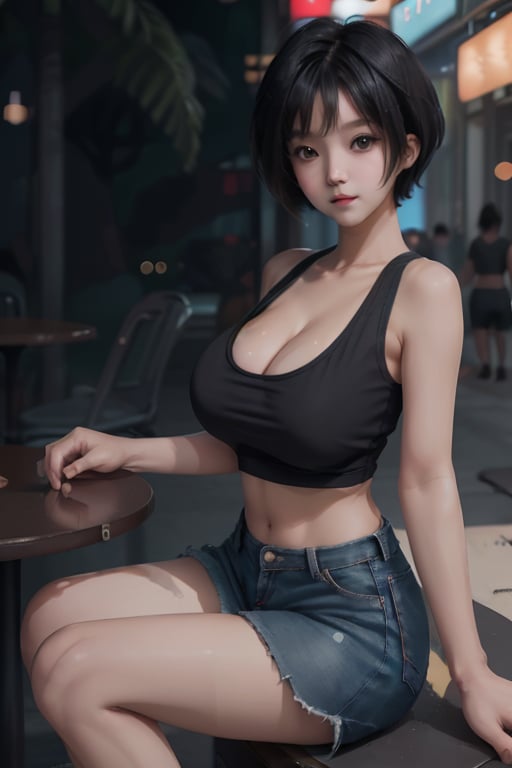 Beautiful girl, asian girl,haruka, white tanktop, low cut tanktop, no bra, big_boobies, looking_at_viewer, :) 