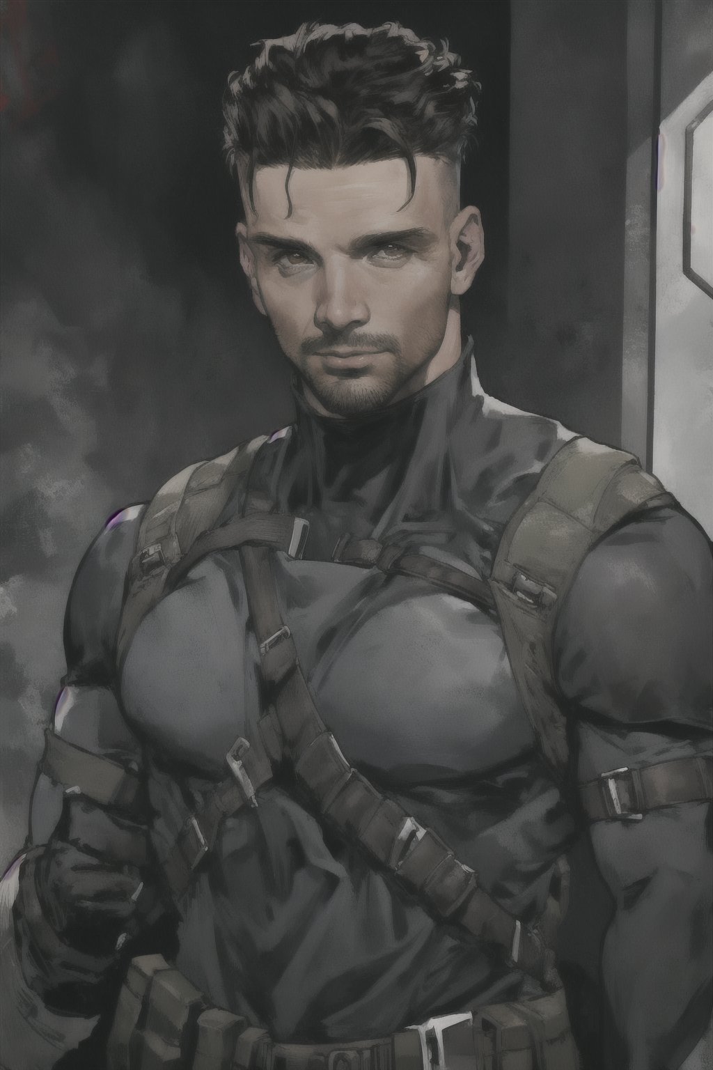 frank grillo as brock rumlow as crossbones (marvel comics), brown eyes, solider black suit,
handsome, detailed, 1boy, HD