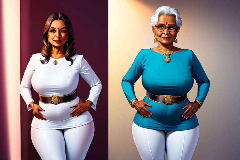 A beautiful light skin pear shaped wide hip big booty sexy old granny woman mixed with African and Indian wearing a skin t...