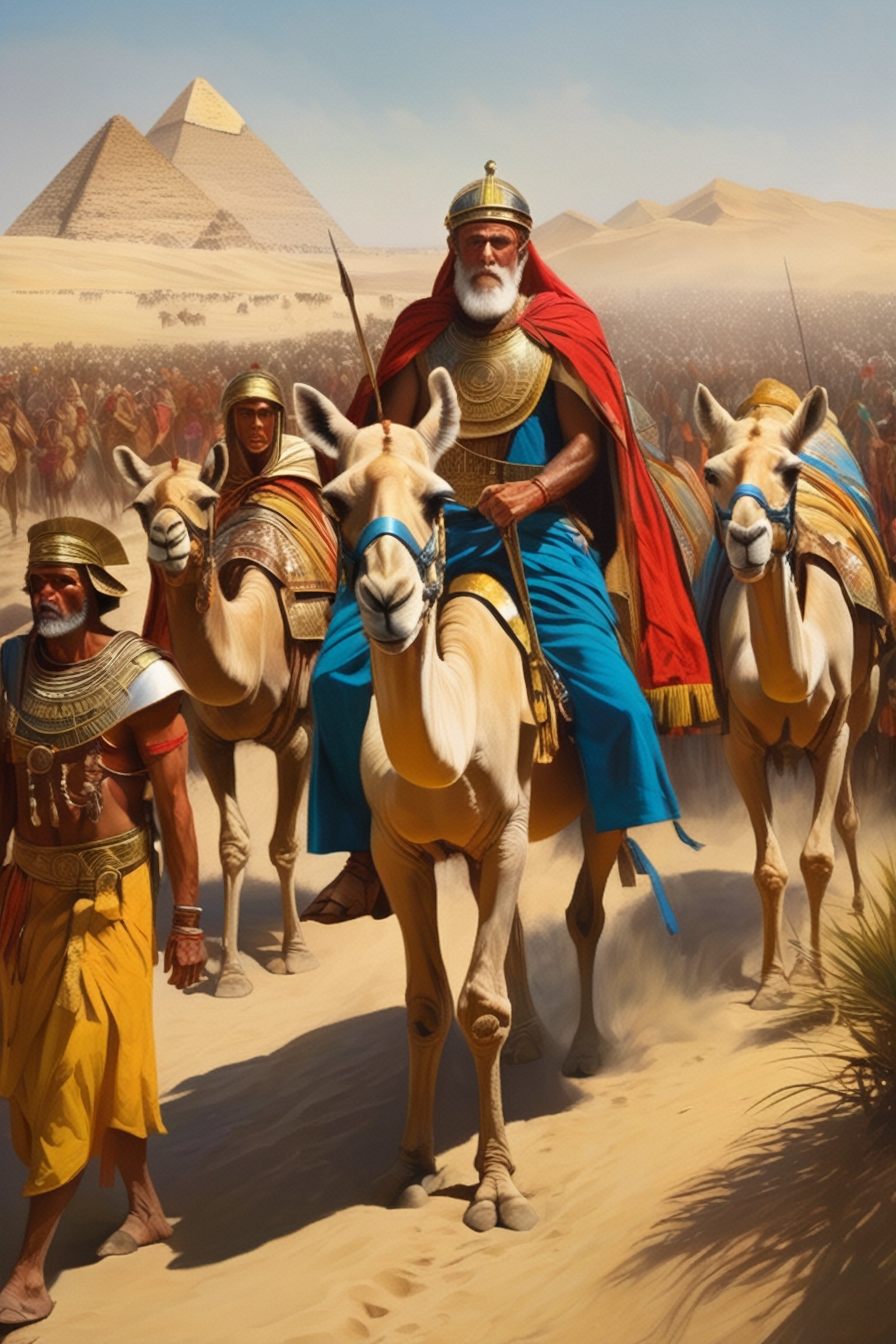 (masterpiece), (extremely intricate), fantasy, ((hyper-realistic, 4K, ancient Romans, year 276 to 282)

Emperor Probus and the Roman armies on the camels passing in Egypt with the draining swamps 



(((colorful clothing, intricate details on clothing))), (perfect composition:1.4), aspect ratio 1:1, beach, deviantart hd, artstation hd, concept art, detailed face and body, award-winning photography, margins, detailed face, professional oil painting by Ed Blinkey, Atey Ghailan, Jeremy Mann, Greg
