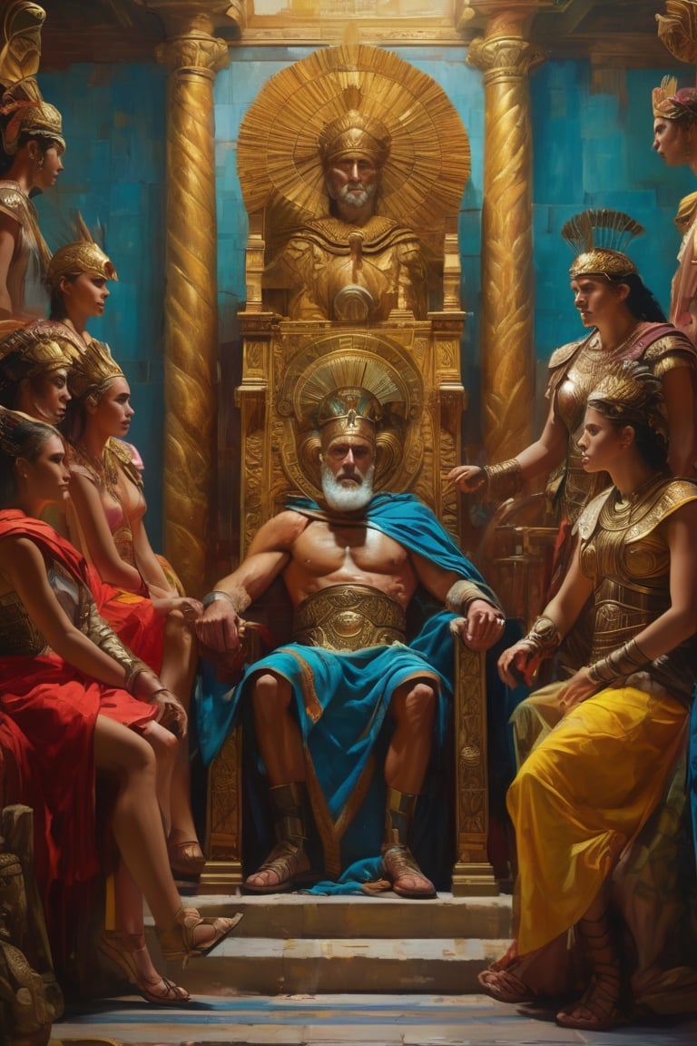 (masterpiece), (extremely intricate), fantasy, ((hyper realistic, 4K, ancient romans, year 276 to 282)

Emperor Probus sitting on his throne with dancing girls with his armies in the background 


(((colorful clothing, intricate details on clothing))), (perfect composition:1.4), aspect ratio 1:1, beach, deviantart hd, artstation hd, concept art, detailed face and body, award-winning photography, margins, detailed face, professional oil painting by Ed Blinkey, Atey Ghailan, Jeremy Mann, Greg
