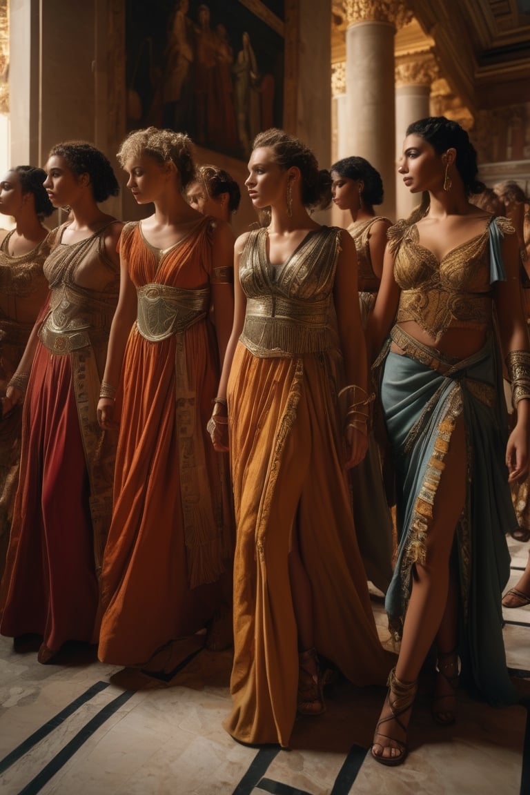 (masterpiece), (extremely intricate), fantasy, (hyperrealistic, 4K, Ancient Roman), ( Year 180 AD ),

- (Full Body of Dancing Girls
- Image of people of at least 15 roman girls having a party in the emperor's palace),


(intricate details on clothing), deviantart hd, art station hd, concept art, detailed face and body, award-winning photography, margins, detailed face.
