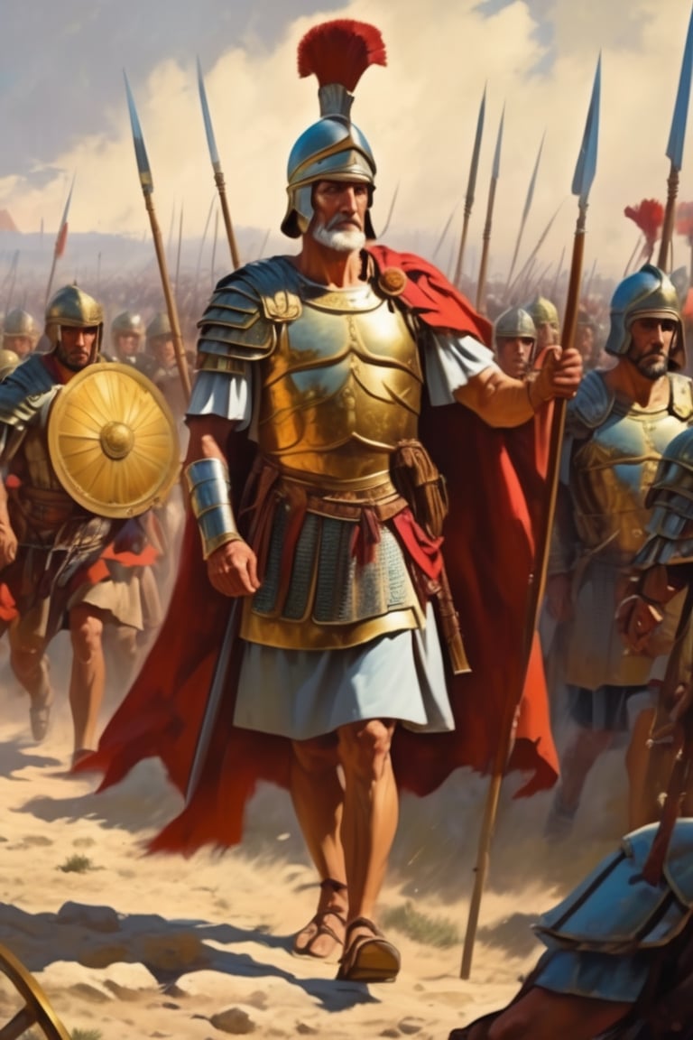 (masterpiece), (extremely intricate), fantasy, ((hyper realistic, 4K, ancient romans, year 276 to 282)

Emperor Probus with his general in the background 
 successfully defended against multiple barbarian incursions

 image of a revolution promoted viticulture in Gaul and the Balkans

(((colorful clothing, intricate details on clothing))), (perfect composition:1.4), aspect ratio 1:1, beach, deviantart hd, artstation hd, concept art, detailed face and body, award-winning photography, margins, detailed face, professional oil painting by Ed Blinkey, Atey Ghailan, Jeremy Mann, Greg
