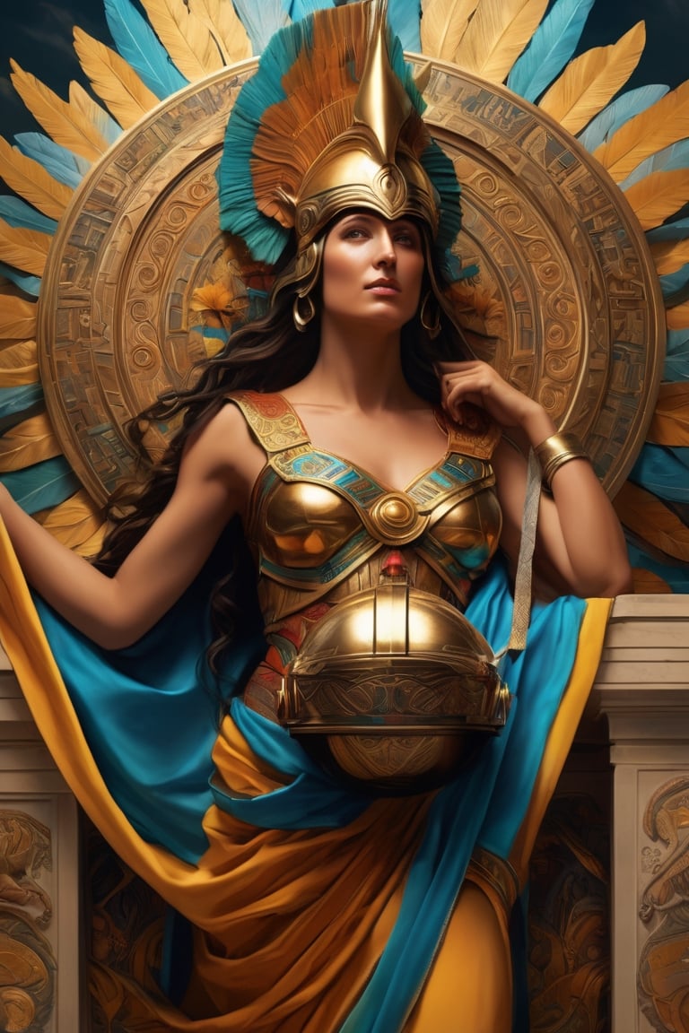 (masterpiece), (extremely intricate), fantasy, (((hyperrealistic, 8K, Ancient Greek mythology,)

Greek Goddess Metis holding a brilliant helmet for her unborn daughter. 

(colorful Greek God's clothing, intricate details), ( perfect composition:1.4 ) Deviantart HD, art station hd, concept art, detailed face and body.
