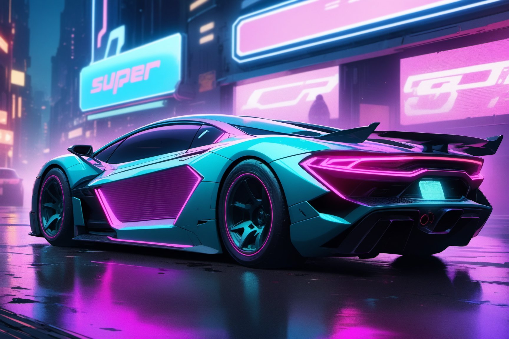 Cyberpunk, neon lights, super car, cyberpunk car, night, detailed background

masterpiece, best quality, ultra-detailed, very aesthetic, illustration, perfect composition, intricate details, absurdres, no humans,