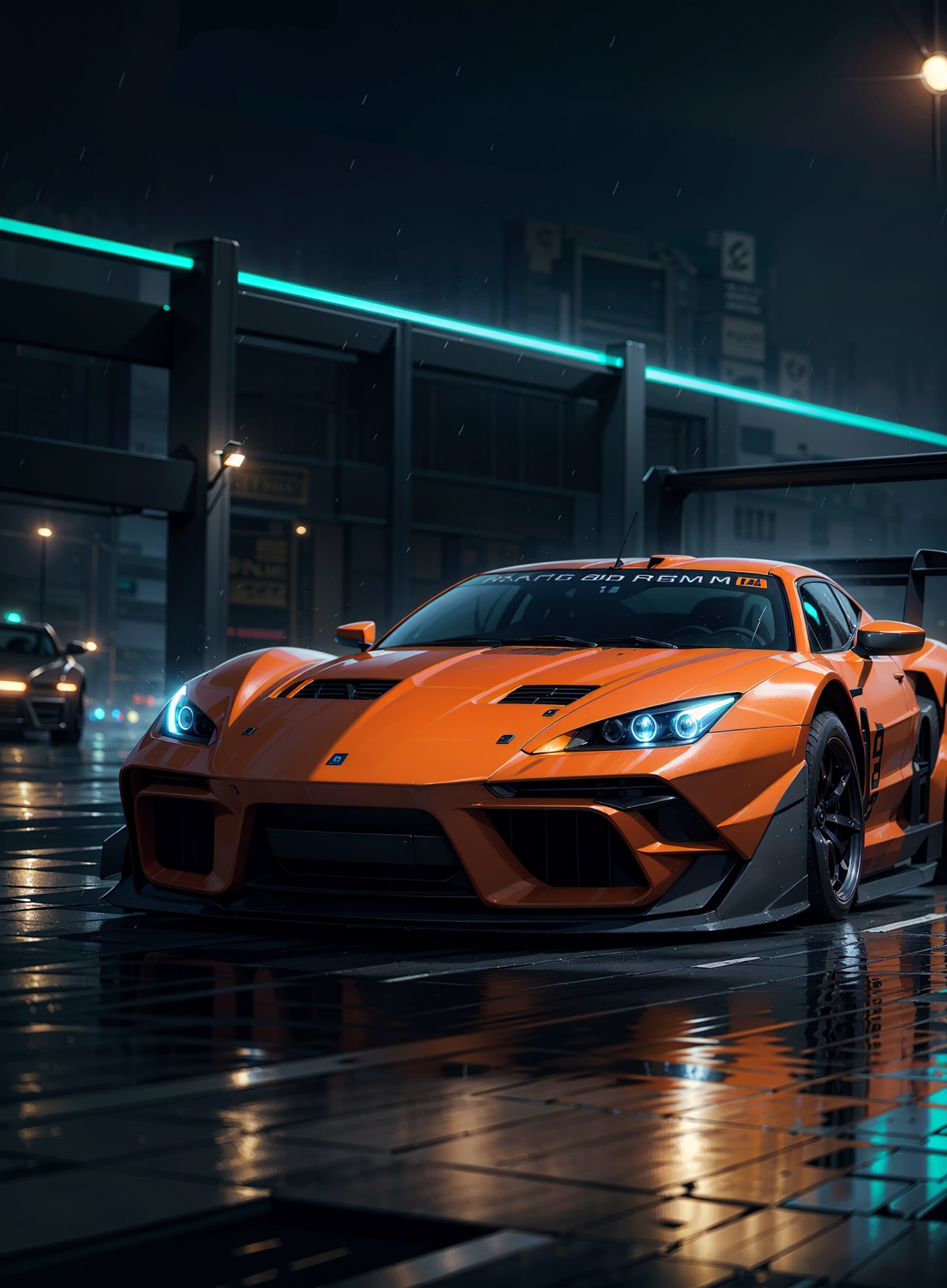 1car, Super car, wide body kit, modified car, racing livery, raining, widebody kit, wallpaper
masterpiece, best quality, realistic, ultra highres, depth of field,(full dual colour neon lights:1.2), (hard dual colour lighting:1.4), (detailed background), (masterpiece:1.2), (ultra detailed), (best quality), intricate, comprehensive cinematic, magical photography, (gradients), colorful, detailed landscape, visual key,