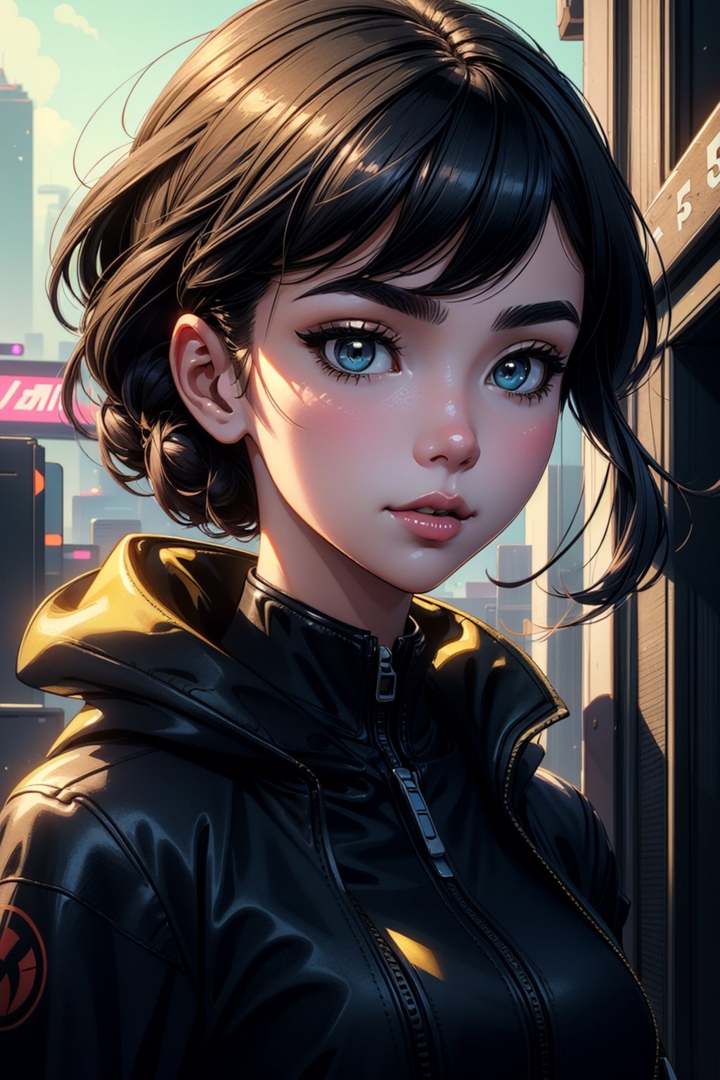 a close up of a person wearing a blue and yellow outfit,  cyberpunk art,  by Ilya Kuvshinov by Keith on Tensor.Art