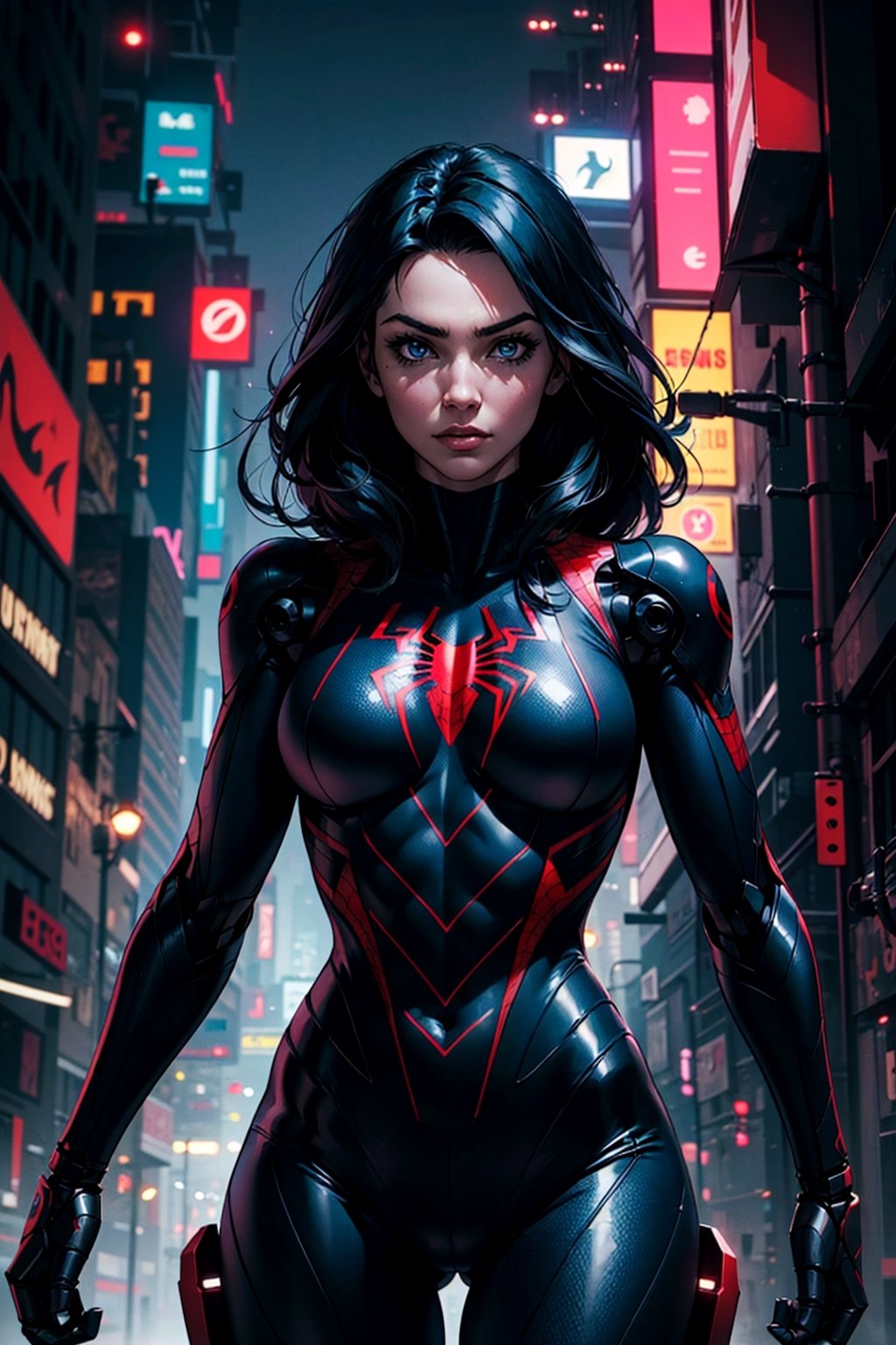 1girl in a black spider man costume 2099,  biomechanical,  complex robot by Keith on Tensor.Art