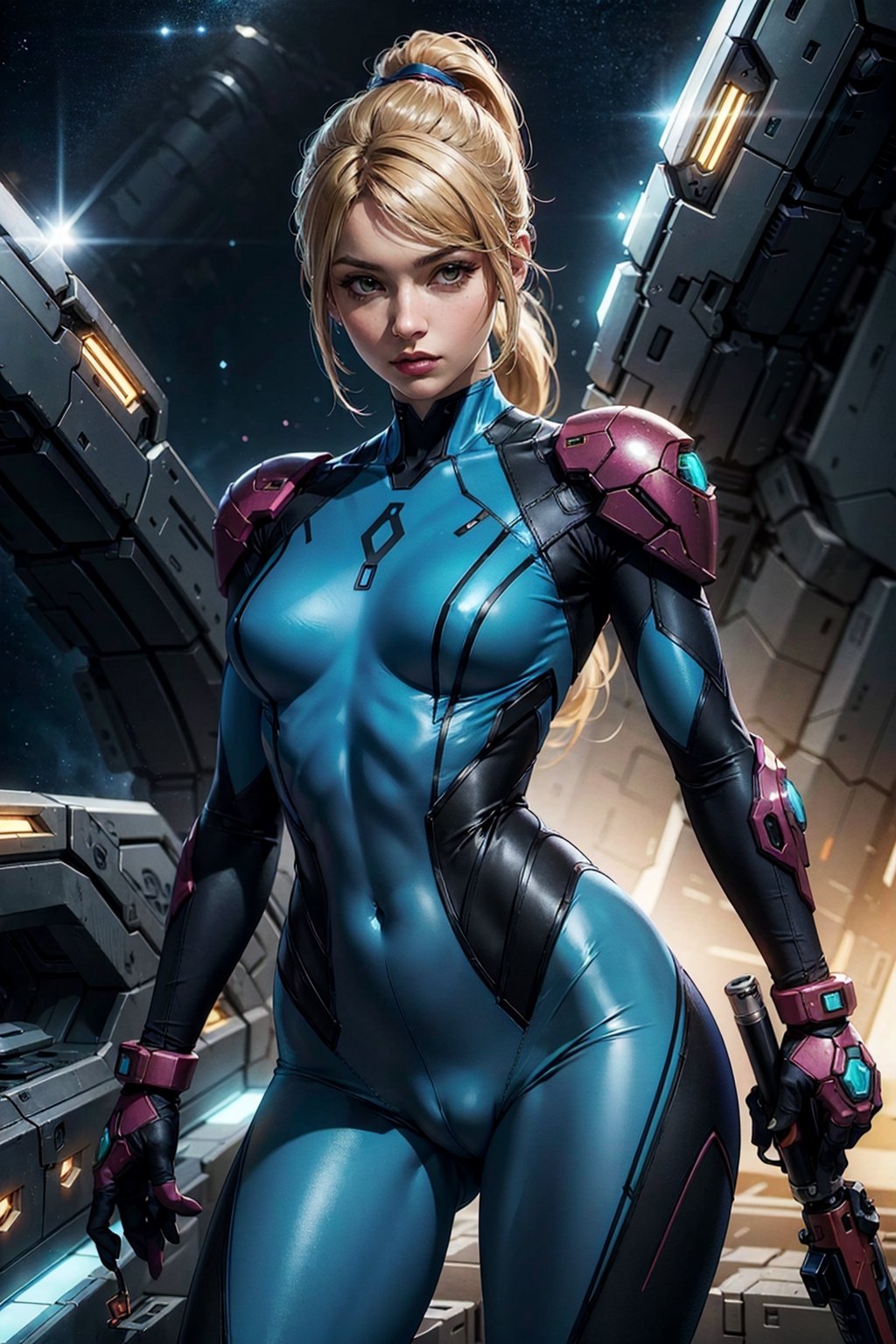 cowboy shot of samus aran,  ponytail,  metroid by Keith on Tensor.Art