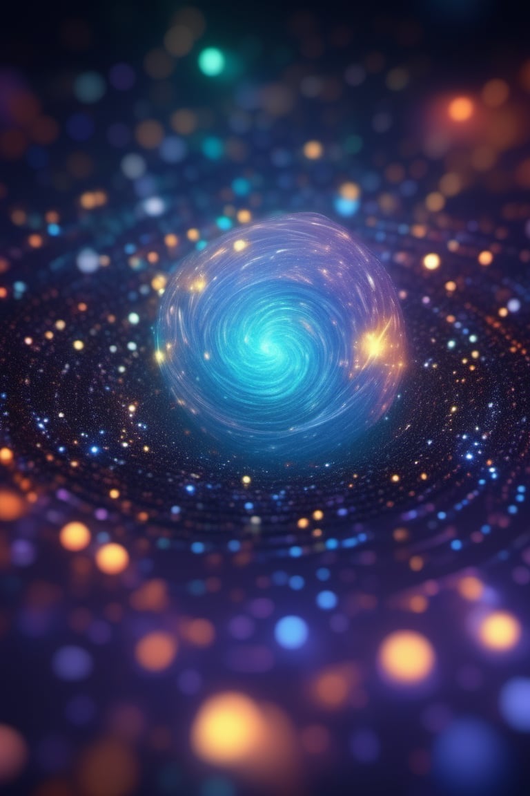 Bokeh render, isometric view, unstable gravityspace nebula waves, a timeless being made ofuminescent viscous gel traveling faster than thespeed of light through the event horizon of ablackhole