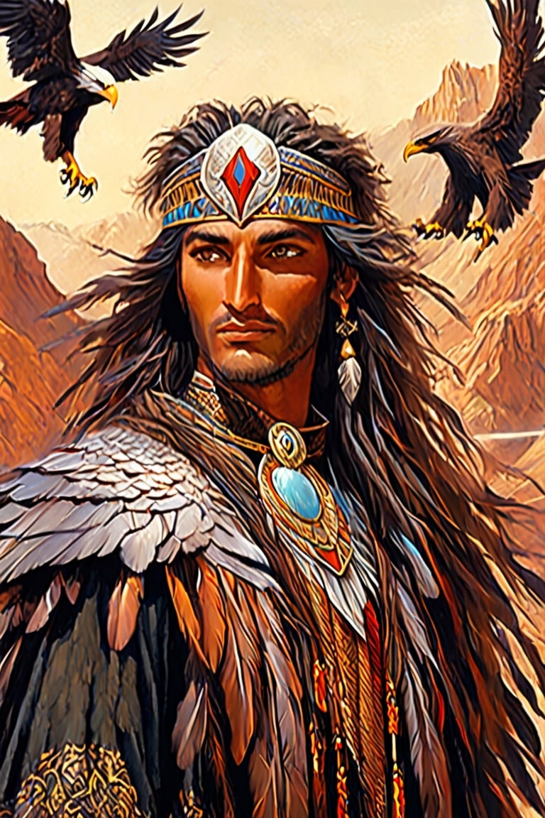 A majestic view of Manwë,  the Ainur,  and a group of soaring eagles by santibaigo on Tensor.Art