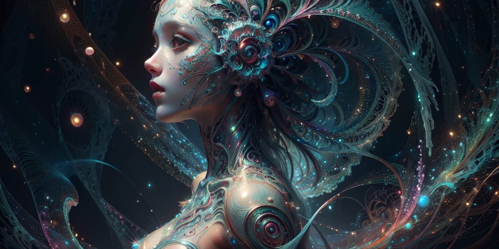 In an ethereal blend of colors and forms,  a mesmerizing tentacled alien emerges from a swirling abyss of celestial hues i...
