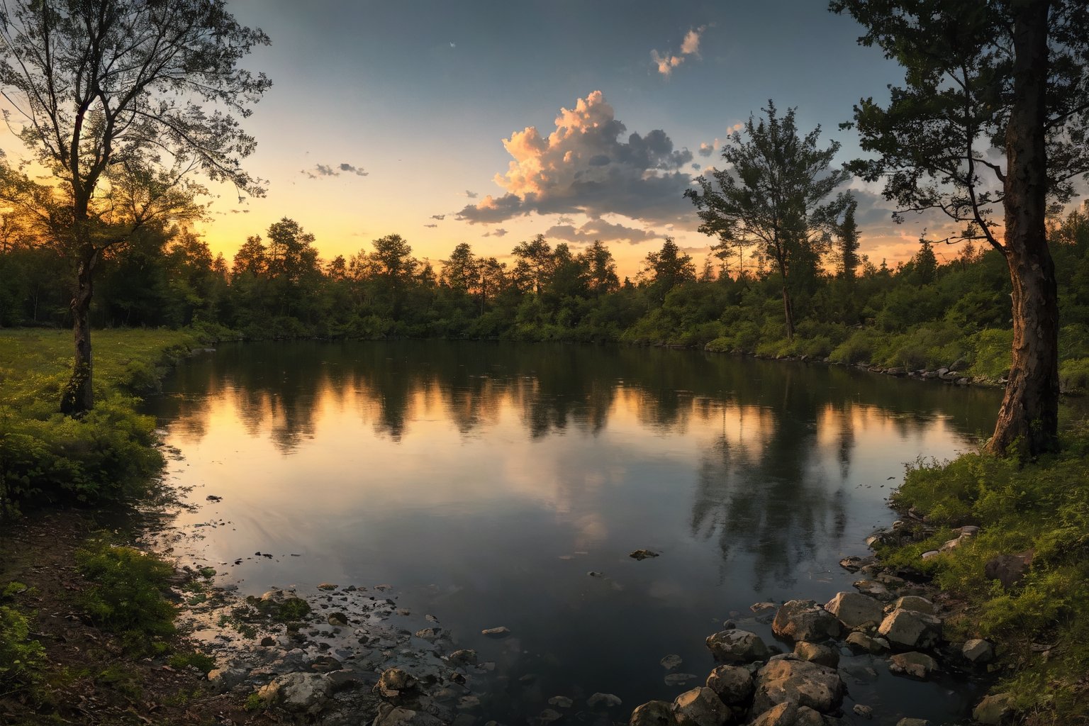 Forest ,water, at Twilight, tilt shift, Cleancore, HDR, Mustafa Abdulhadi, involved in a project
